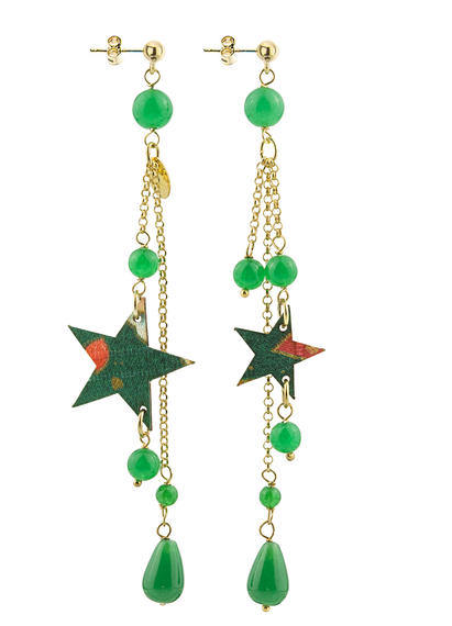 long-green-star-earrings