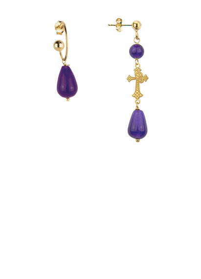 mini-cross-and-bell-drop-purple-earrings